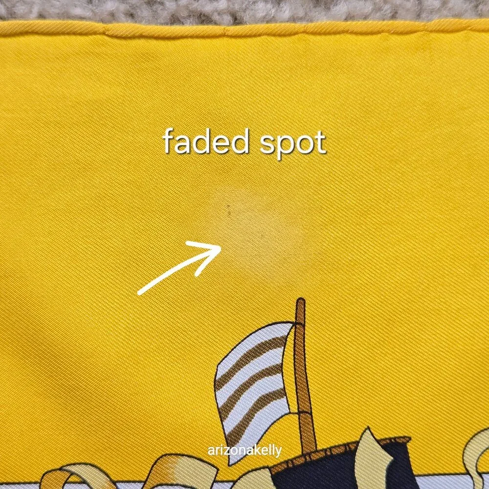 Hermès "Armada" Vintage Yellow Silk Scarf Hand Rolled Carre 90 Nautical Ships - Picture 8 of 16